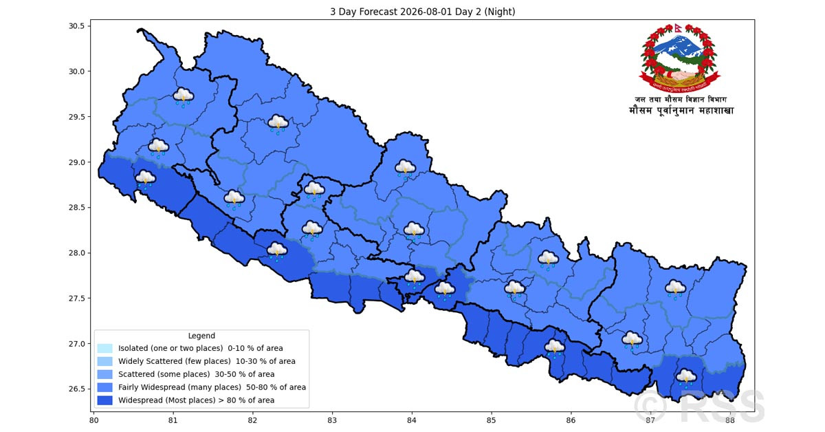 चार प्रदेशका पहाडी क्षेत्रमा आज भारी वर्षाको सम्भावना